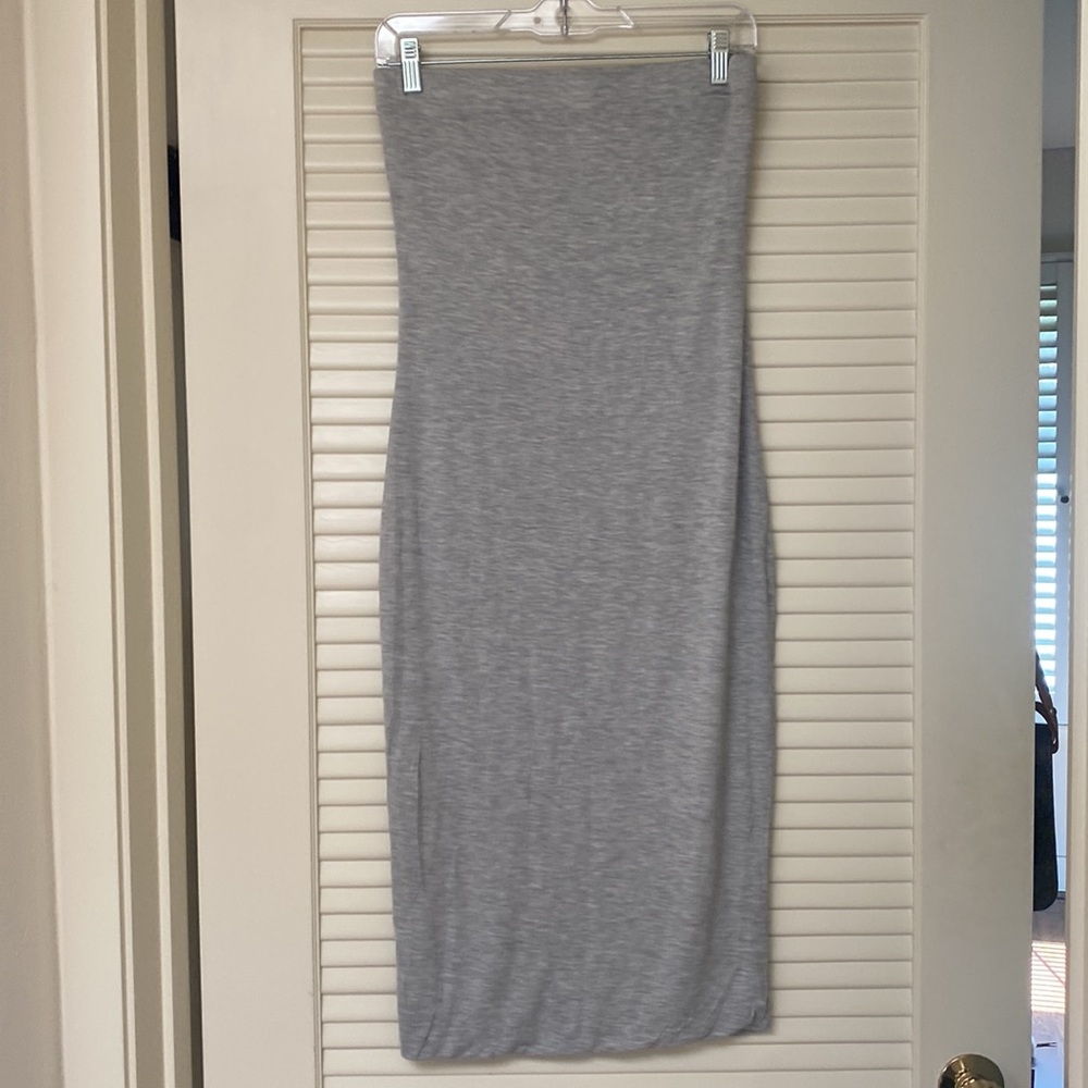MOA Elastic Tube Top Strapless Basic Casual Solid Slim Bodycon Midi Dress